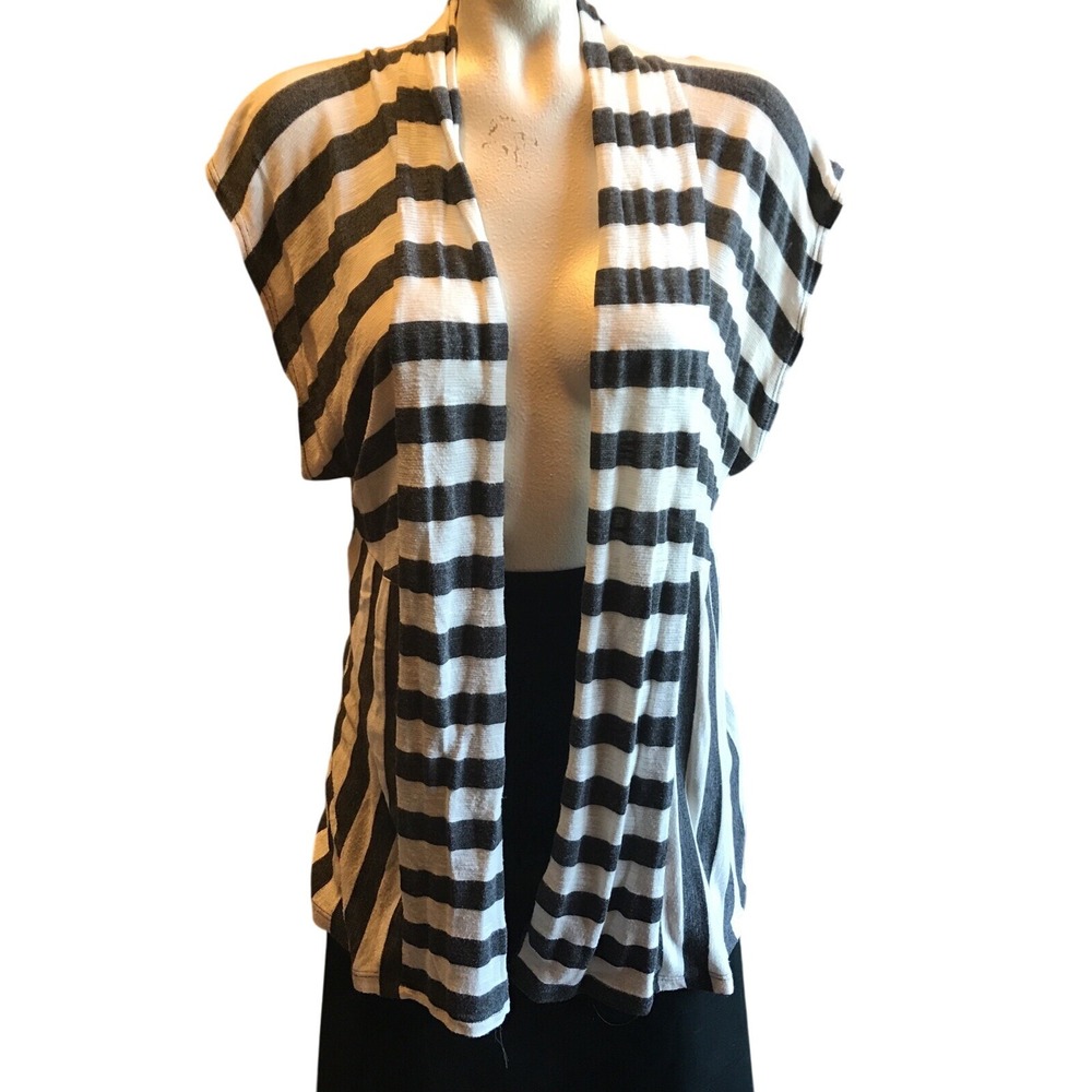 Striped Sleeveless Cardigan Open Front Knit Top Cover Up Casual